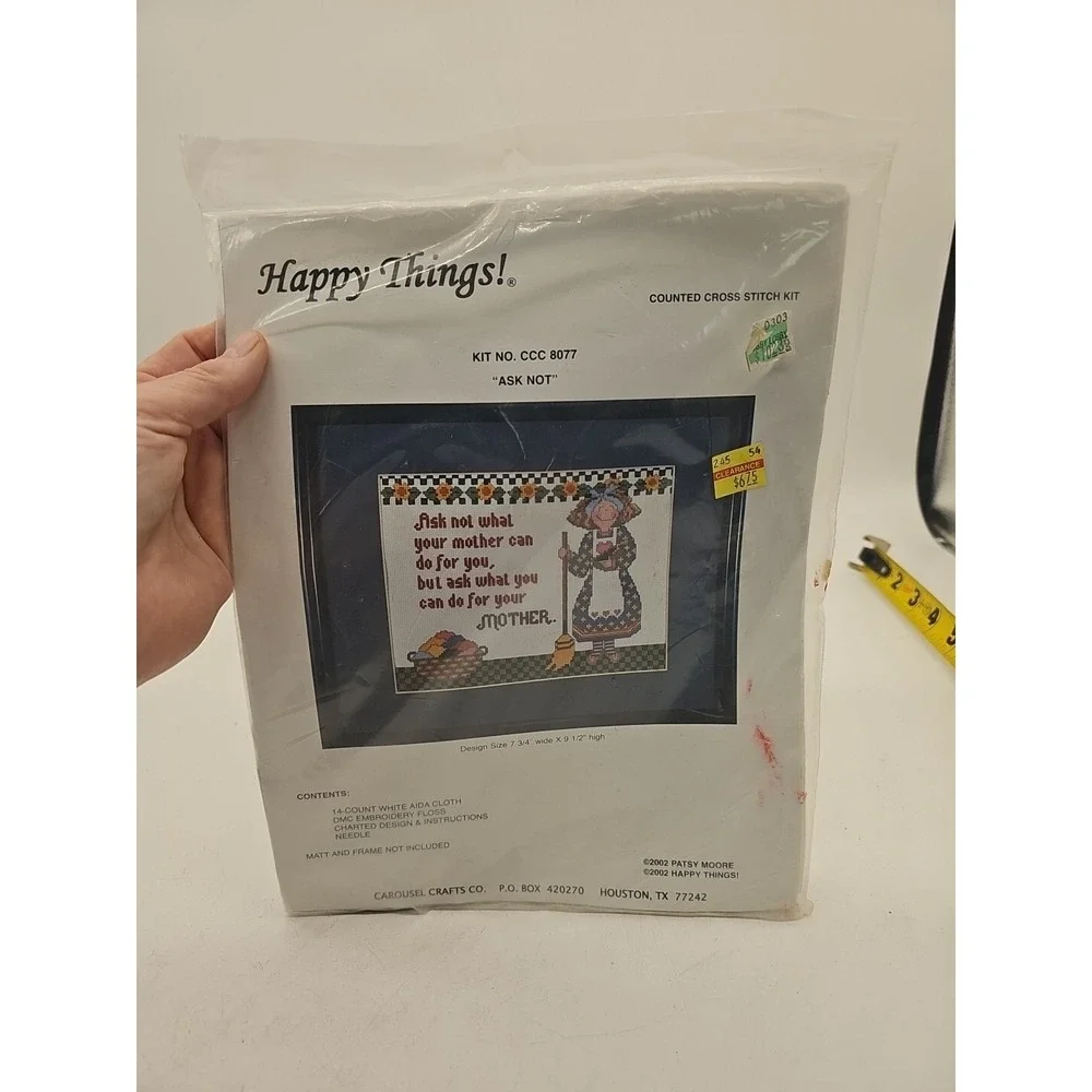 Vintage 2002 Happy Things Counted Cross Stitch Kit Ask Not 8077
